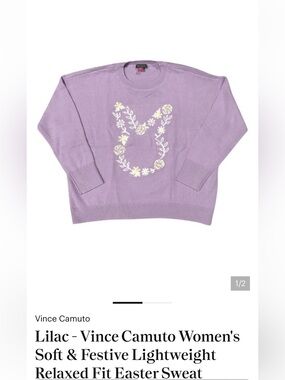 Women women’s 100% cotton sweater Vince Camuto Lavender Floral Wreath Crewneck